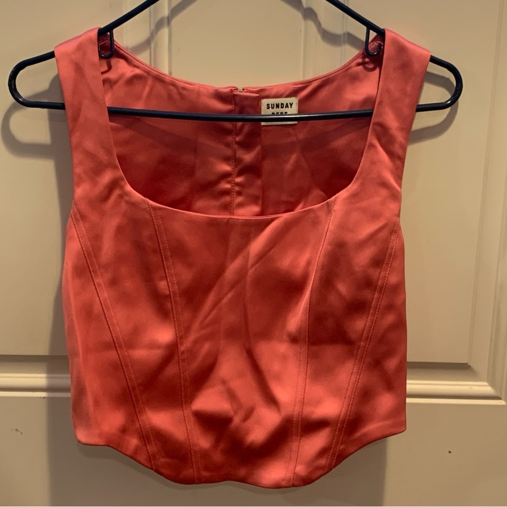 Aritzia Sunday Best Pink Satin Shiloh Bustier Corset Sleeveless Crop Tank $78.00 - Picture 3 of 14